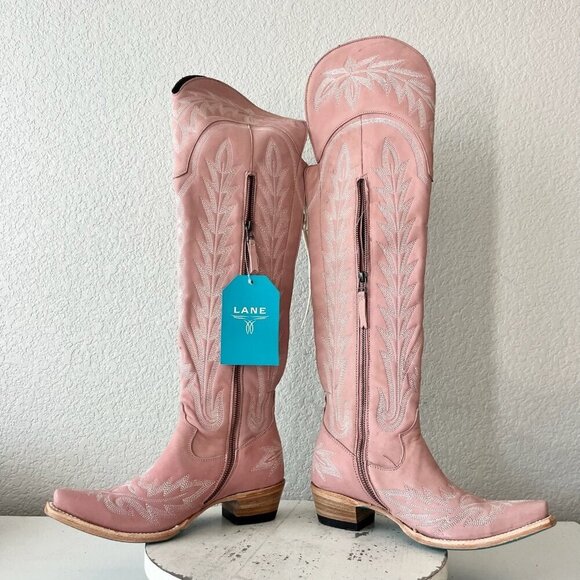 Lane LEXINGTON Over the Knee Womens Cowboy Boots 7 Pink Western Cowgirl Lace up - Picture 10 of 15